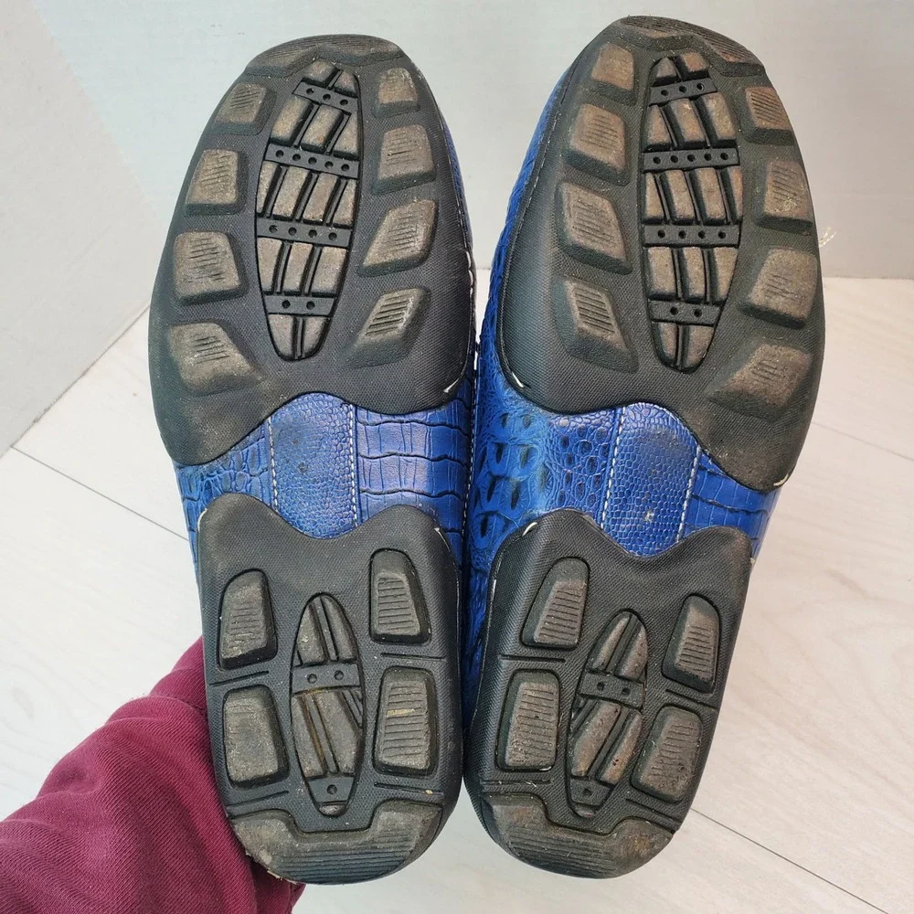 Saminto Laurenzini Mens Blue Crocodile Embossed Leather Size 9.5 Italy
